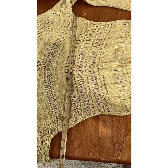 FREE PEOPLE YELLOW OVERSIZED CROCHET KNIT SWEATER WOMENS SZ S - Picture 8 of 9